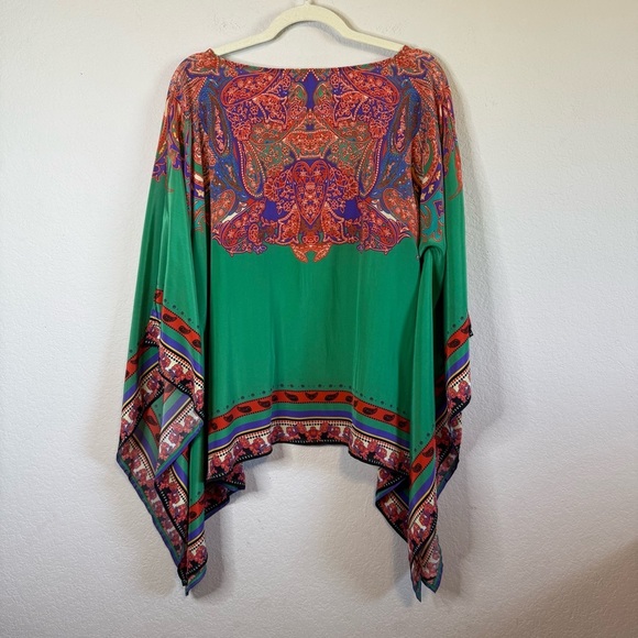 Sundance Sunrise Silky Green Caftan Poncho Top Handkerchief Hem Women's One Size - Picture 6 of 9